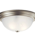 Three Light Flush Mount Ceiling Light in Brushed Nickel With Clear Satin Etched Glass, 15.25 Inch Wide, side view