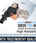 Top Shelf Battery Current Sensor Straight Up Smooth Swap For Honda Civic And Acura Rdx Ilx Direct Bolt On Replacement Matches Factory Specs OE 38920 Tr0 A01 A02 Fits 2012 To 2021, detailed view with dimensions.
