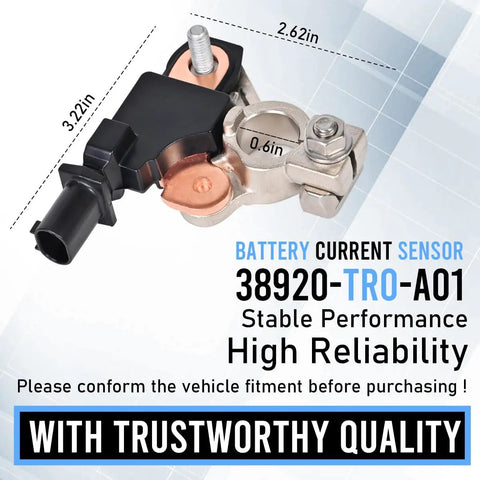 Top Shelf Battery Current Sensor Straight Up Smooth Swap For Honda Civic And Acura Rdx Ilx Direct Bolt On Replacement Matches Factory Specs OE 38920 Tr0 A01 A02 Fits 2012 To 2021, detailed view with dimensions.