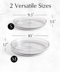Clear Two Pack Rotating Lazy Susan Organizers With 9 And 10 Inch Countertop Turntables For Kitchen Cabinets Pantry Spice Racks Making Pantry Storage Slick And A Total Breeze On Your Counters - 9.3 inch and 10 inch sizes displayed.