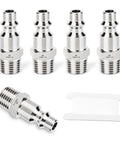 GASHER 5-pack 304 stainless steel air plugs, 1/4 NPT male, high-flow pneumatic fittings
