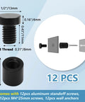 Premium Aluminum Standoff Screw Kit Black Knockout Wall Mount Hardware with M8 threaded screw and detailed dimensions.