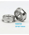 F6007ZZ Deep Groove Ball Bearing 35x62x14mm with double metal cover shield shown with flange type, two bearings displayed.