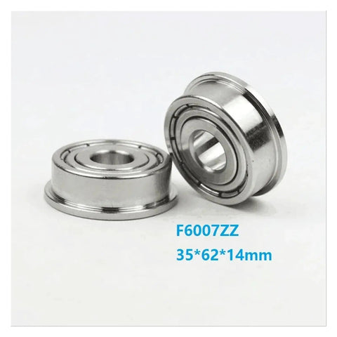 F6007ZZ Deep Groove Ball Bearing 35x62x14mm with double metal cover shield shown with flange type, two bearings displayed.