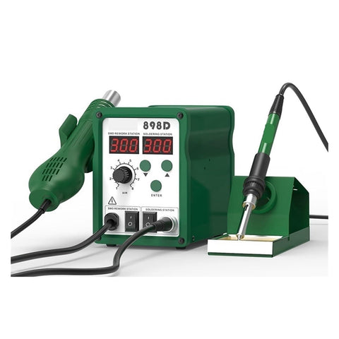 2 In 1 Hot Air Rework Station With LED Display Soldering Iron Lead-Free Desoldering Tool SMD Repair Soldering Combo on white background