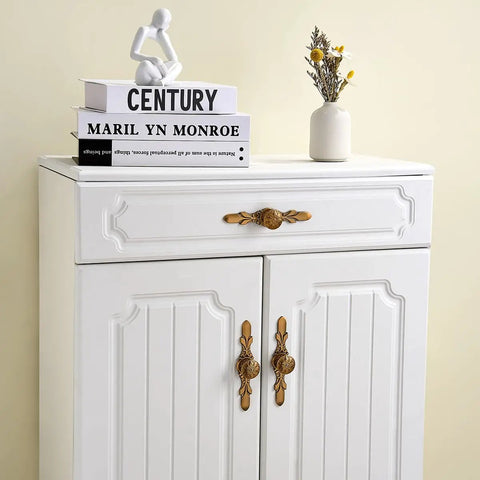 White cabinet with oil rubbed bronze round cabinet knobs set of 20 1.4 inch diameter durable zinc alloy pulls with vintage flower motifs.