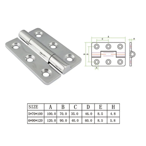 4 Pack 120 Mm 304 Stainless Steel Hinges Featuring A Kickass Mirror Polish Finish For Marine Boat Hardware And Heavy Duty Cabinet Doors, detailed view with dimensions.