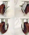 Heavy Duty 6 X 2 Inch Swivel Caster Set With Brake And Rigid Duo featuring v groove ductile steel wheels in profile view.
