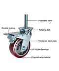 Dead Silent Roll PU Caster Wheels Tough Built 8 Inch Swivel Brakes With M20 Stem Pack Of Four showing detailed features and components.