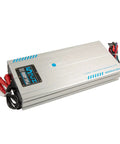 Beefy Marine Five Channel Waterproof Class D Amplifier Delivers Up To 4000 Watts Max Power For Boats ATVs UTVs And Powersports Audio Systems Built Tough For Wet Environments And Clean Distortion Free Sound Throughout. silver 5-channel marine amplifier with wiring