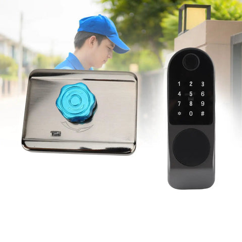 Foolproof Smart Biometric Door Lock With Wireless App Control And Instant Keyless Entry Heavy Duty Aluminum Alloy Fingerprint Deadbolt, showcasing user-friendly keypad and blue knob.