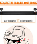 Universal Go Kart Seat Slider Kit With Hardware For Bucket Seats, Easy Install, Seven Inch Forward Back Travel, showing seat track studs 11 inches apart