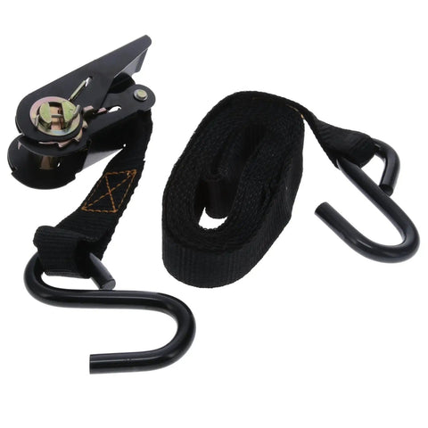 Heavy Duty Treestand Ratchet Straps Pack Of 3 Featuring Grip Tight Vinyl Coated Steel Hooks And One Inch Wide Eight Foot Webbing To Keep Your Hunting Rig Locked Down Without Any Sneaky Slips On The Trail, showing black straps and steel hooks.