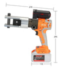 Hella Heavy Duty Cordless Electric Hydraulic Crimping Pliers For Copper And Aluminum Cable Lug Terminals showing ergonomic design and dimensions.