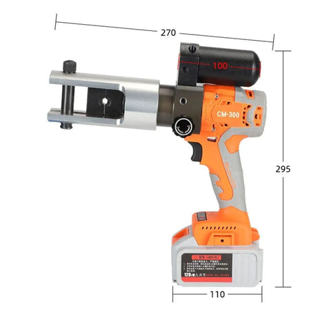 Hella Heavy Duty Cordless Electric Hydraulic Crimping Pliers For Copper And Aluminum Cable Lug Terminals showing ergonomic design and dimensions.