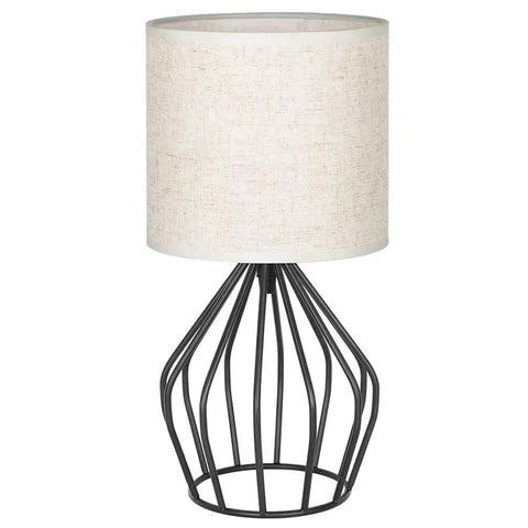 Black Modern Table Lamp With Linen Fabric Shade And Hollowed Base, Compact Bedside Light For Bedroom Or Living Room