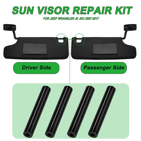 Jeep Wrangler Sun Visor Repair Kit 2007 2017 JK JKU Replacement Tubes for Left and Right Side Sagging Visor, 4 durable black tubes