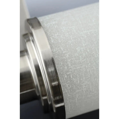 Close-up of Alexa Collection 2 Light Bath Vanity Light with dope etched linen glass, clear edge, and brushed nickel finish detail.