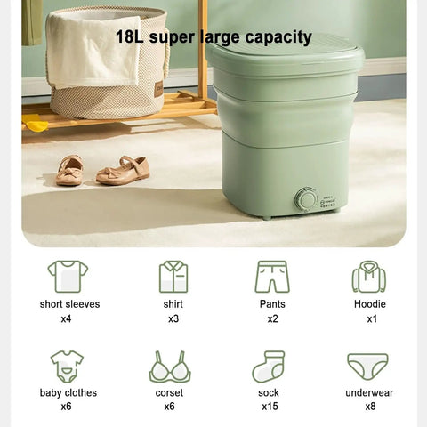No Sweat Compact Portable Washer For Baby Clothes And Delicates, 18L capacity with folded design for easy storage.