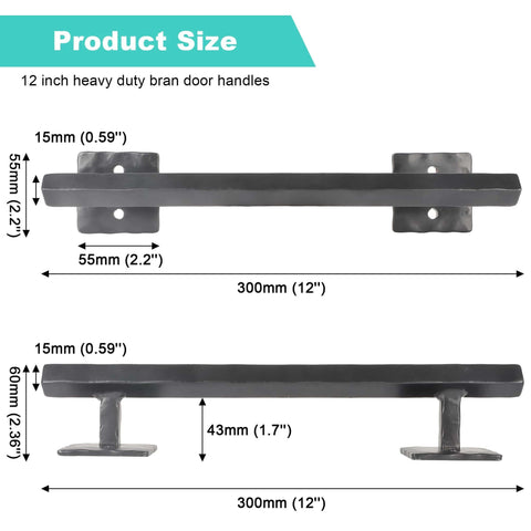 Rustic Matte Black 12 Inch Rhombus Barn Door Handles For Sliding Doors Heavy Duty Solid Metal Pull Handles side view