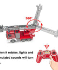 Benz Licensed Remote Control Fire Truck Toy With Realistic Alarm Lights, Working Water Pump And Rotating Rescue Ladder shown.