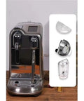 Water Tank With Cover For J620 Capsule Coffee Machine Replacement Accessory BPA Free Food Grade Plastic High Temperature Safe Tight Seal Lid No Fuss Easy Fit For Creatista Pro Series, shown next to a coffee machine with accessory parts highlighted.