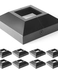 Heavy Duty 8 Pack 2X2 Aluminum Deck Post Base Covers With Slick Matte Black Finish, showing one cover with a square opening.