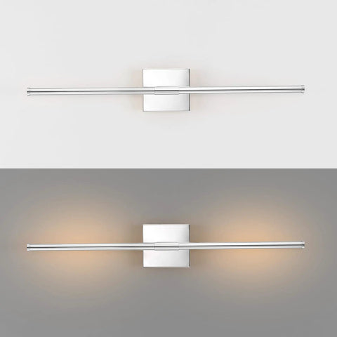 Chrome Modern Dimmable Integrated LED Wall Sconce 28 Inch No-Fuss Vanity Light For Bathroom Mirror Bedroom Hallway Sleek Hardwired Wall Lamp Fixture Warm White 3000K