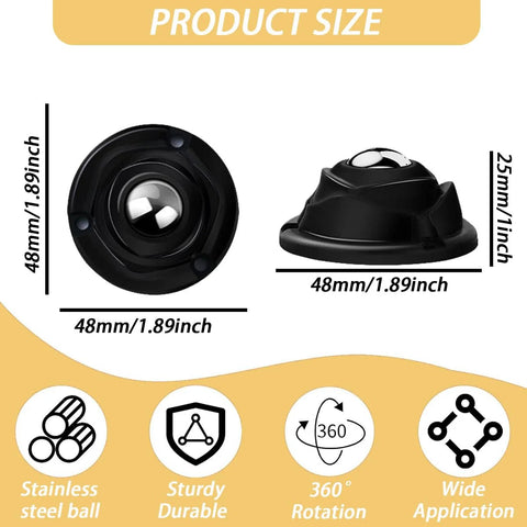 Dimensions image of 1 Inch Self Adhesive Caster Wheels With Low Profile 360 Degree Swivel Stainless Steel Rollers For Furniture, Appliances, Storage And Mop Buckets, Each Wheel Supports Up To 28 Lbs, Black Finish, 4 Pack.
