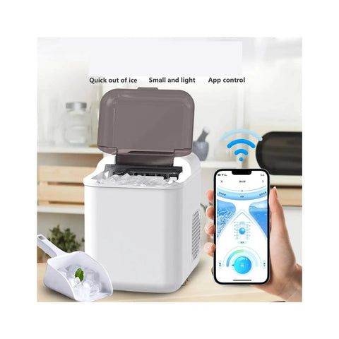 Fast Countertop Ice Maker Portable With Self Cleaning Setup produces crisp cubes in minutes, shown with app control and ice scoop.