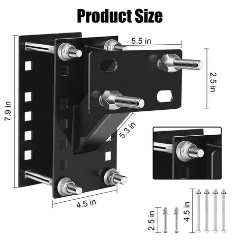 Dimensions of Beefed Up Heavy Duty Spare Tire Carrier Mount For Trailers And Boats, showing bolt patterns and sizes