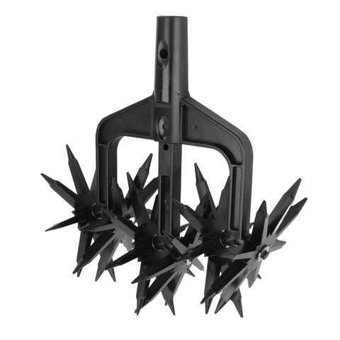 Heavy Duty Garden Rotary Cultivator And Soil Scarifier with long ABS spikes for aerating and loosening soil.