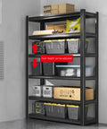 Heavy Duty 6 Tier Garage Shelving Rack Rust Proof Metal Storage Unit Adjustable Utility Shelf for Kitchen Bathroom Balcony and Workshop Organization Built Tough And Ready with adjustable height and storage bins.