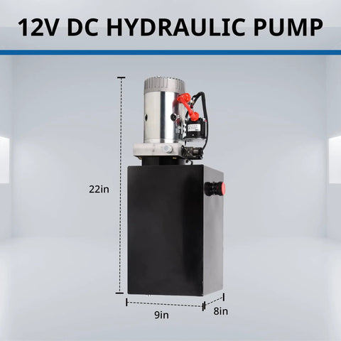 12V DC Single Acting Hydraulic Pump With 15 Quart Reservoir For Dump Trailers And Car Lifting In Metal Housing 3200 PSI A Port 1500 PSI B Port Beefed Up Heavy Duty Power Unit