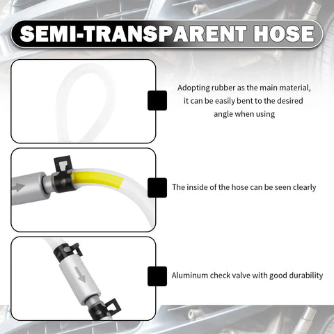 One Man Brake Bleeding Kit Hose With One Way Check Valve Clamp And Bleeder Adapter showing translucent hose and check valve