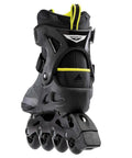 Macroblade 80 Fitness Inline Skates For Men with secure cuff and lateral support, black and lime, rear view