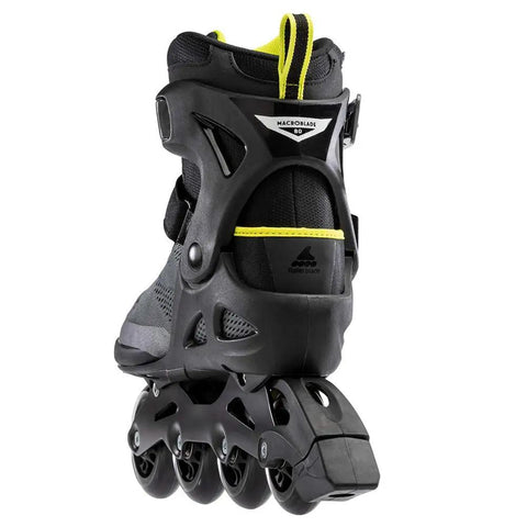 Macroblade 80 Fitness Inline Skates For Men with secure cuff and lateral support, black and lime, rear view
