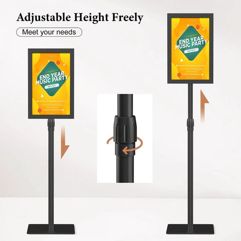 Heavy Duty 11x17 Standing Sign Holder With Adjustable Pedestal, Double Sided Floor Sign Stand for posters, adjustable height shown