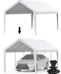 Replacement Top Cover For 10x20 Carport Canopy, Heavy Duty 180G PE Tarp, installed over a car, with ball bungees shown