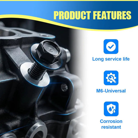 Close-up of M6x24mm Hella Tough Auto Body Bolts Kit With Washers, showcasing rust-resistant manganese steel hex head.