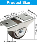 Eight Pack Mini Fixed Caster Wheels, 1 Inch Low Profile TPE Rubber Casters showing dimensions and steel plate on size diagram
