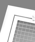 Close-up of Premium Aluminum Eggcrate Return Air Grille for 1 Inch Filter, white finish and cube core.