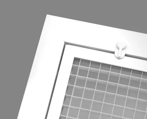 Close-up of Premium Aluminum Eggcrate Return Air Grille for 1 Inch Filter, white finish and cube core.