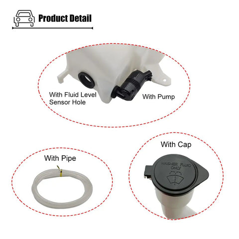 Windshield Washer Reservoir Replacement Fits Toyota Tacoma 1998 1999 2000 2001 2002 2003 2004 OEM Grade Includes Pump 85315-04060 8531504060 TO1288184 Easy Install Durable Washer Fluid Tank Upgrade with sensor hole, pump, cap, and hose.