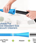 Hands connecting blue adapter of Gotta Have Dryer Lint Vacuum Attachments Kit For Deep Cleaning And Fire Prevention Lint Remover