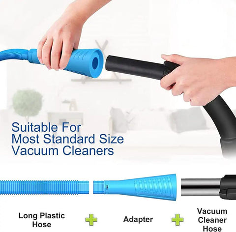 Hands connecting blue adapter of Gotta Have Dryer Lint Vacuum Attachments Kit For Deep Cleaning And Fire Prevention Lint Remover