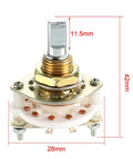 1 Pole 6 Position Band Selector Rotary Switch with 1 Deck 10mm Mount Hole 6mm Shaft 11.5mm Shaft Length with detailed dimensions