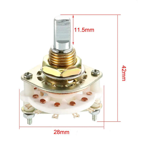 1 Pole 6 Position Band Selector Rotary Switch with 1 Deck 10mm Mount Hole 6mm Shaft 11.5mm Shaft Length with detailed dimensions