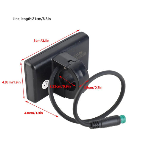 Rear view of S866 Electric Bike Display LCD Meter showing 0.9in handlebar mount and 5-pin plug for 24V, 36V, 48V systems.