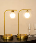 Industrial Glass Globe Desk Lamps Set Of 2 With USB Charging Ports Gold Metal Bedside Table Lamps Stepless Dimmable Brightness Perfect For Living Room Or Bedroom LED Bulbs Included